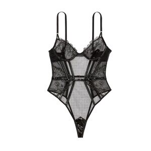 Victoria's Secret Black Lace & Sheer Mesh Bodysuit